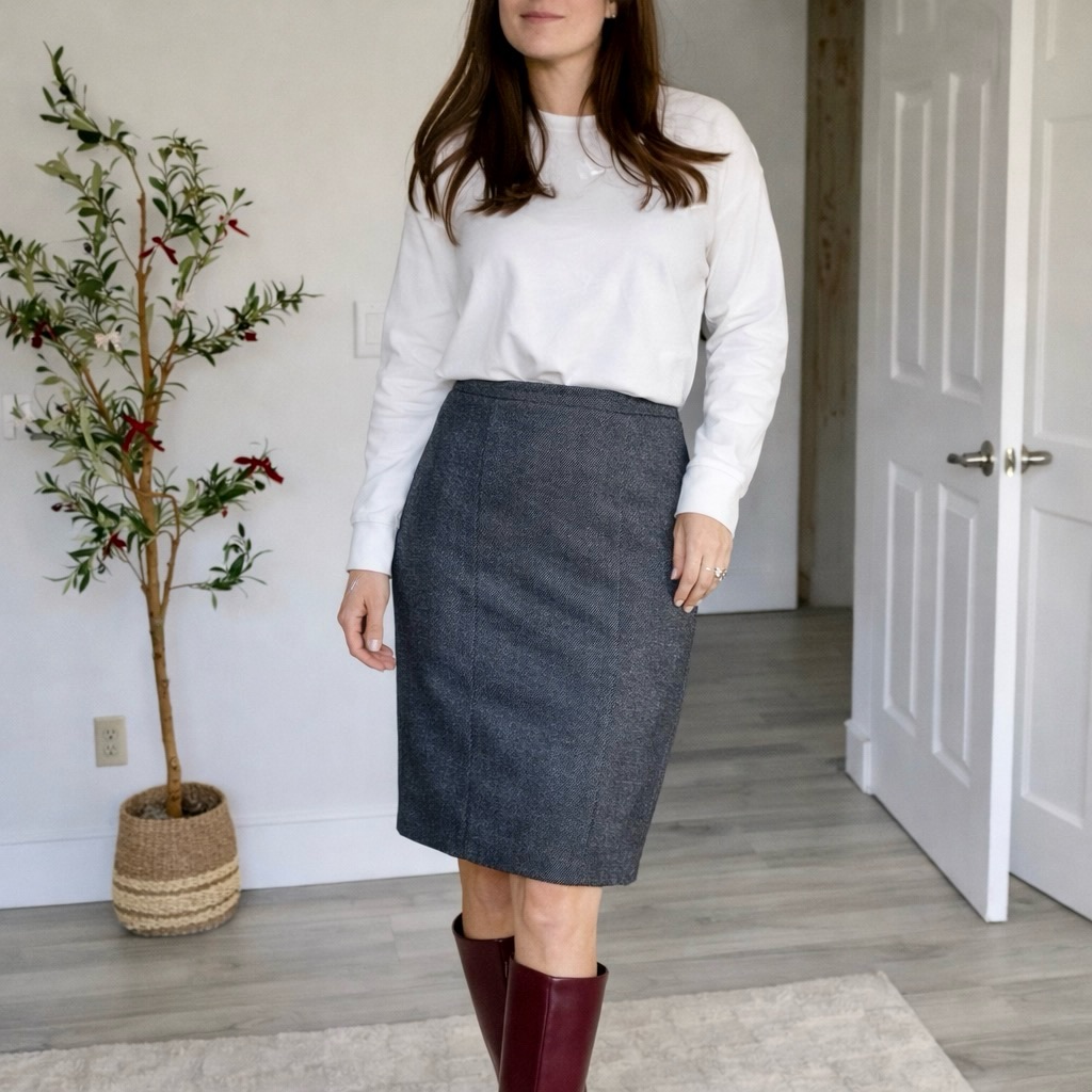 Classic Tailored Us 10 Pencil Skirt Textured Woven Charcoal Gray Back Zip